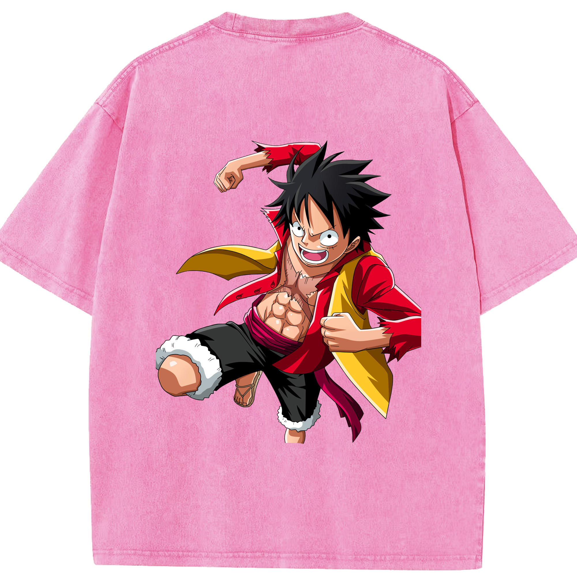 ワンピース モンキー・D・ルフィ ONE PIECE Monkey D. Luffy 綿100% ヴィンテージ風 半袖Tシャツ（背面プリント）